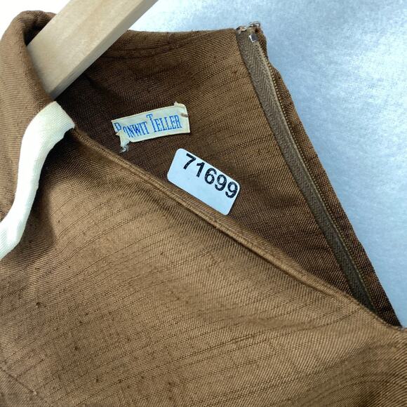 BONWIT TELLER Dress S Brenner Couture Canvas Midi Shift Brown Vintage - Picture 16 of 16
